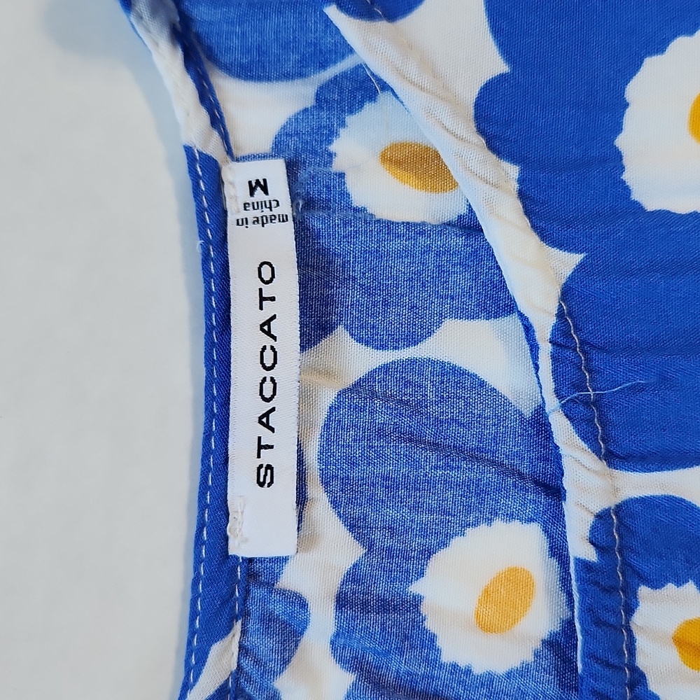 Blossoms Ruffled Sleeve Rayon Blue Gold Blouse - Medium - Picture 3 of 8